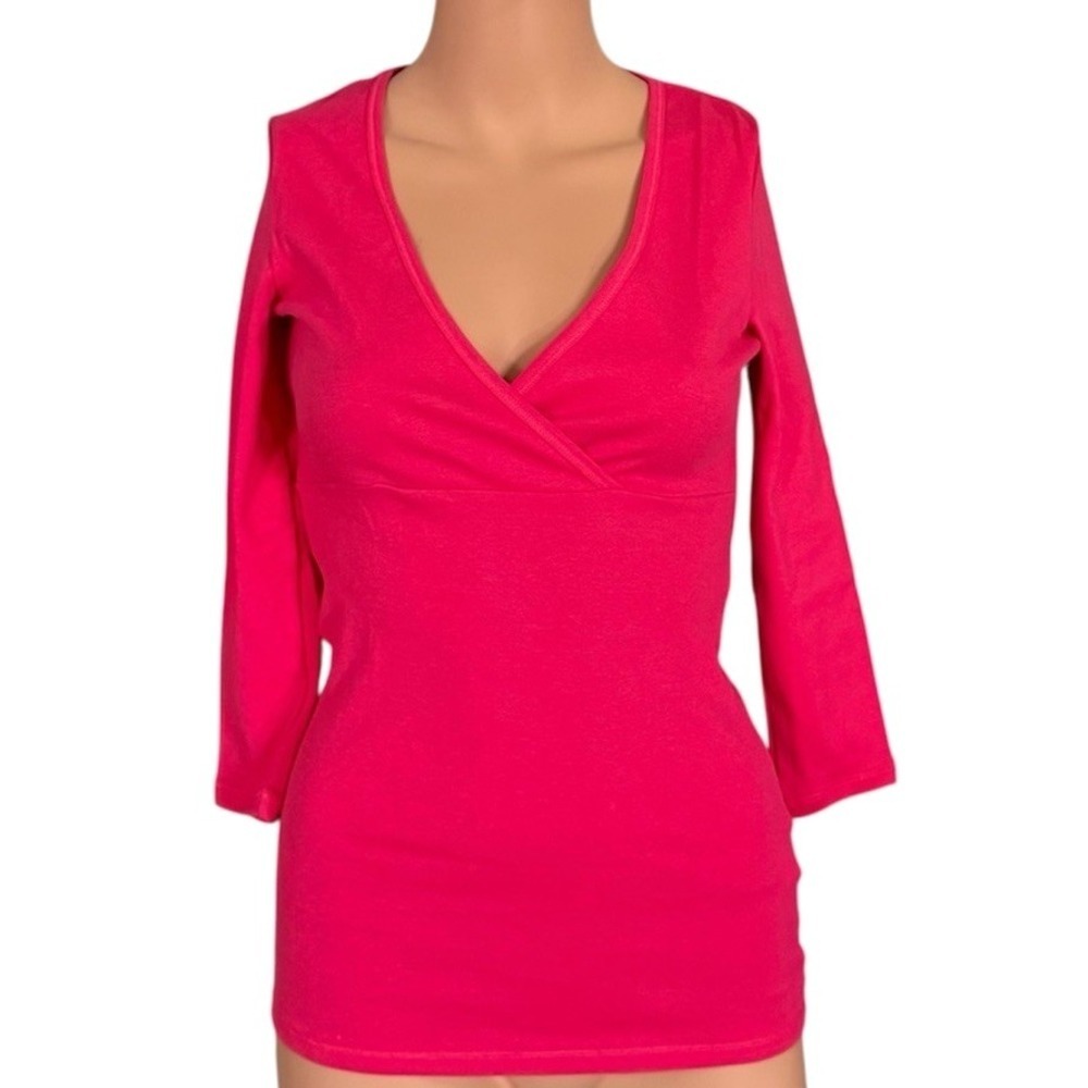 Victoria's Secret Shirt Womens S Y2K Pink 3/4 Sleeves Wrap Style Deep V Neckline
